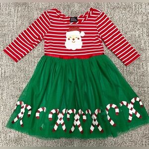Lilt Girls Christmas Santa Holiday Dress 4T Red Green Candy Cane